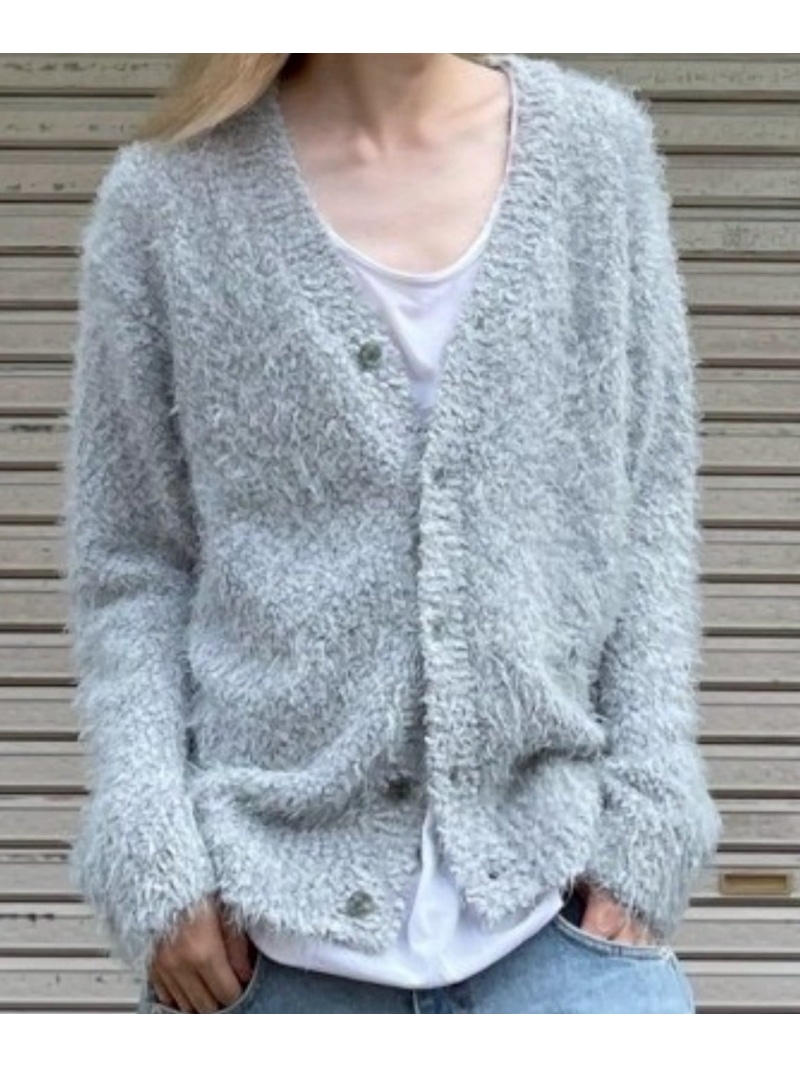 Chikashitsu + 【Chikashitsu +】bookle hairly cardigan / カーディガン ニット ネバーマインドザエックスユー/チカシツプラス トップス カーディガン グリーン グレー ブラック【送料無料】