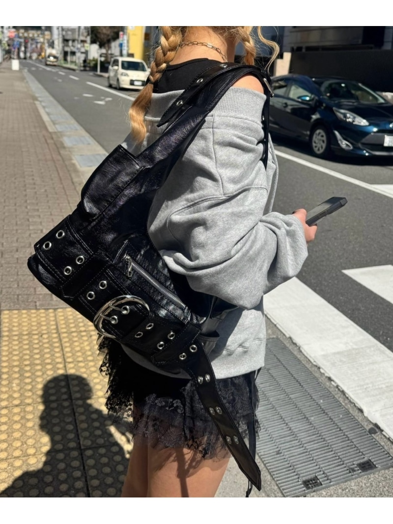 XU 【XU】coating eyelet belt bag ネバーマインドザエックスユー／チカシツプラス バッグ ショルダーバッグ ブラック【送料無料】