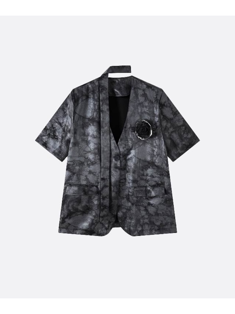 U:UME Flower Jacquard Elegant Jacket ユーム ジャケット・アウター テーラードジャケット・ブレザー ブラック【先行予約】*【送料無料】