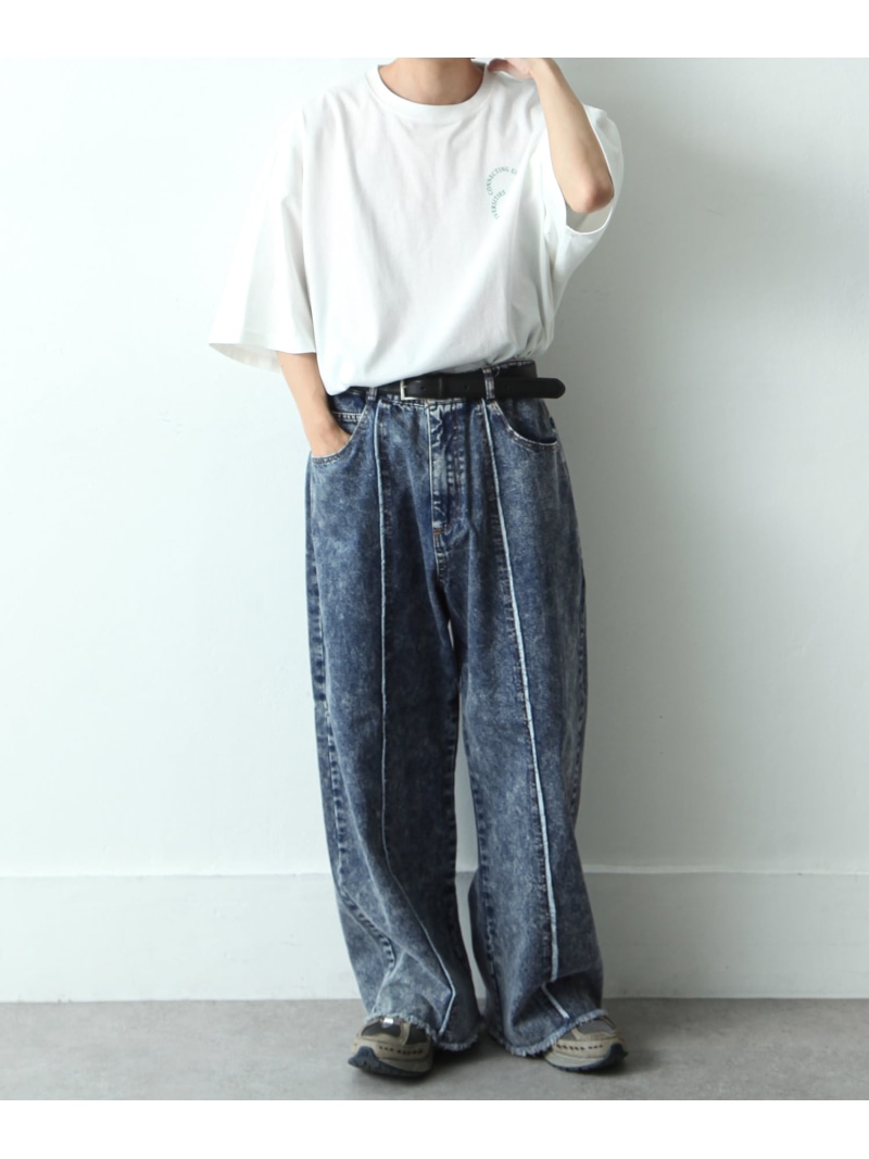 Nilway 【az22121n】Nilway センタークリースカットオフワイドストレートデニムパンツ ジップファイブ/ニルウェイ パンツ ジーンズ・デニムパンツ ブラック グレー グリーン【送料無料】