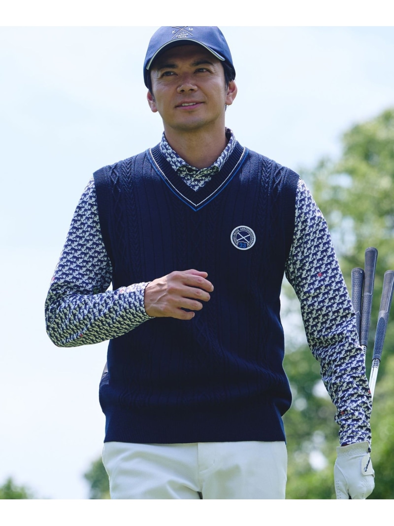 楽天市場】23区ゴルフ ニットベスト 白×ネイビー Vネック メンズ LL