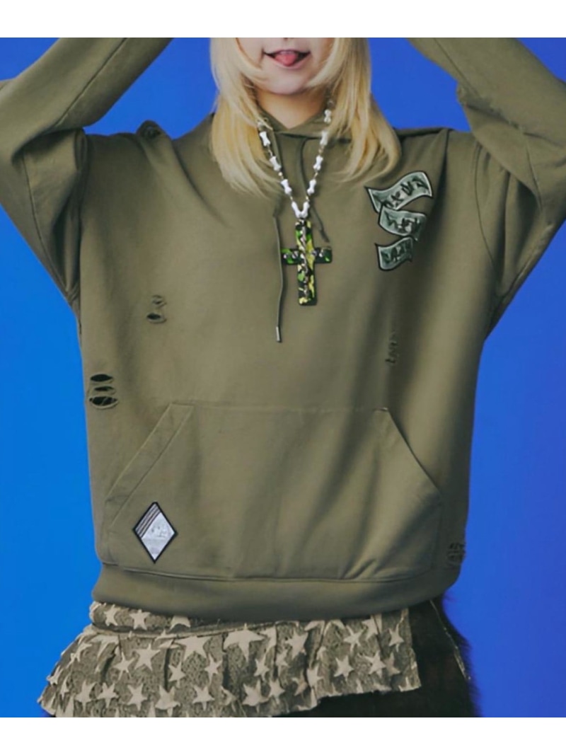 GALFY 【GALFY】お金大好きパーカー ネバーマインドザエックスユー／チカシツプラス トップス パーカー・フーディー カーキグリーン【送料無料】