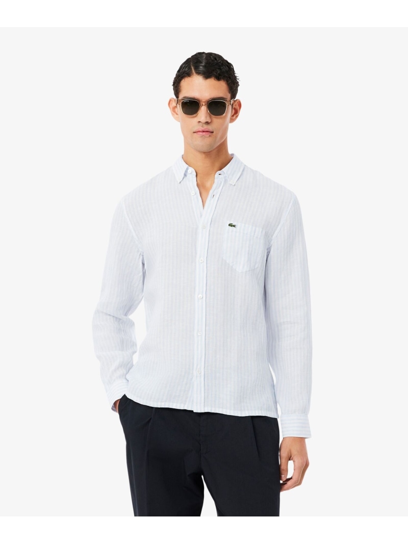 【SALE/40%OFF】LACOSTE リネンストライプシャツ ラコステ トップス シャツ・ブラウス【RBA_E】【送料無料】| Fashion Men