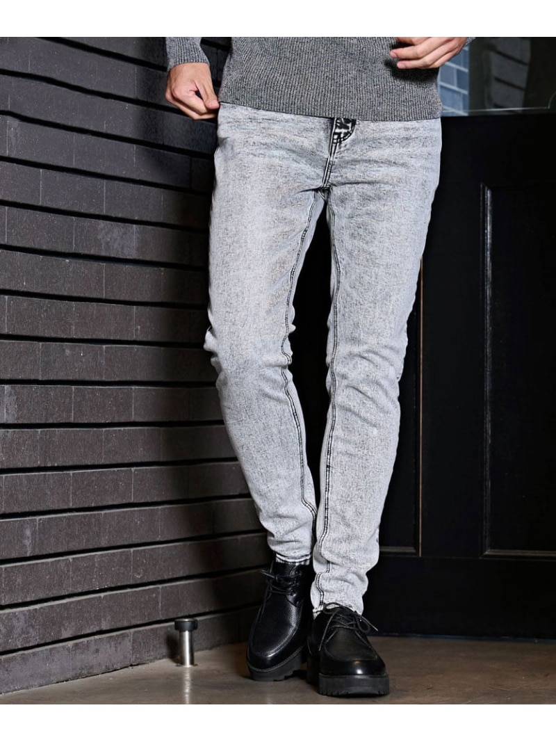 CavariA CavariA デニムケミカルスキニー シルバーバレット パンツ ジーンズ・デニムパンツ ブラック ブルー【送料無料】