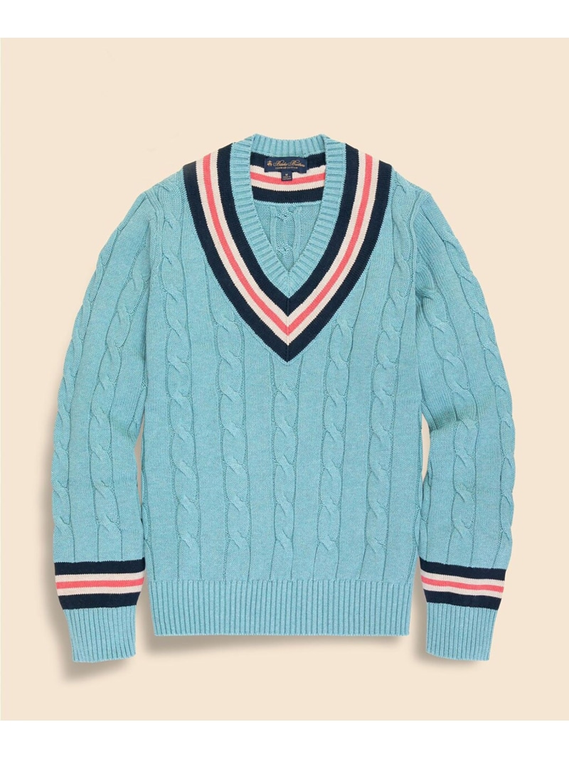 【SALE／20%OFF】BROOKS BROTHERS スーピマコットン 有線テレビ 庭球スウェーター ブルックス ブラザーズ トップス 編み物 青み【RBA_E】【貨物輸送無料】
