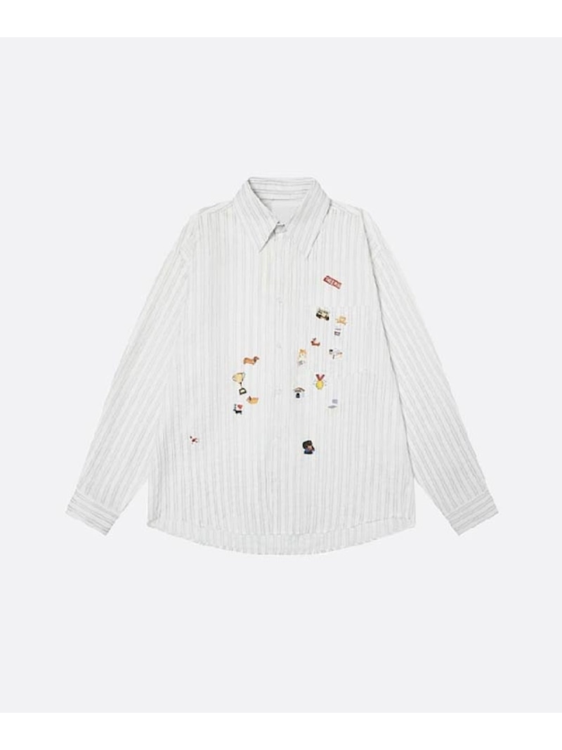 U:UME Sticker Design Stripe Shirt ユーム トップス プルオーバー・トップ 白いこと【先んずる取っておく】*【貨物輸送無料】