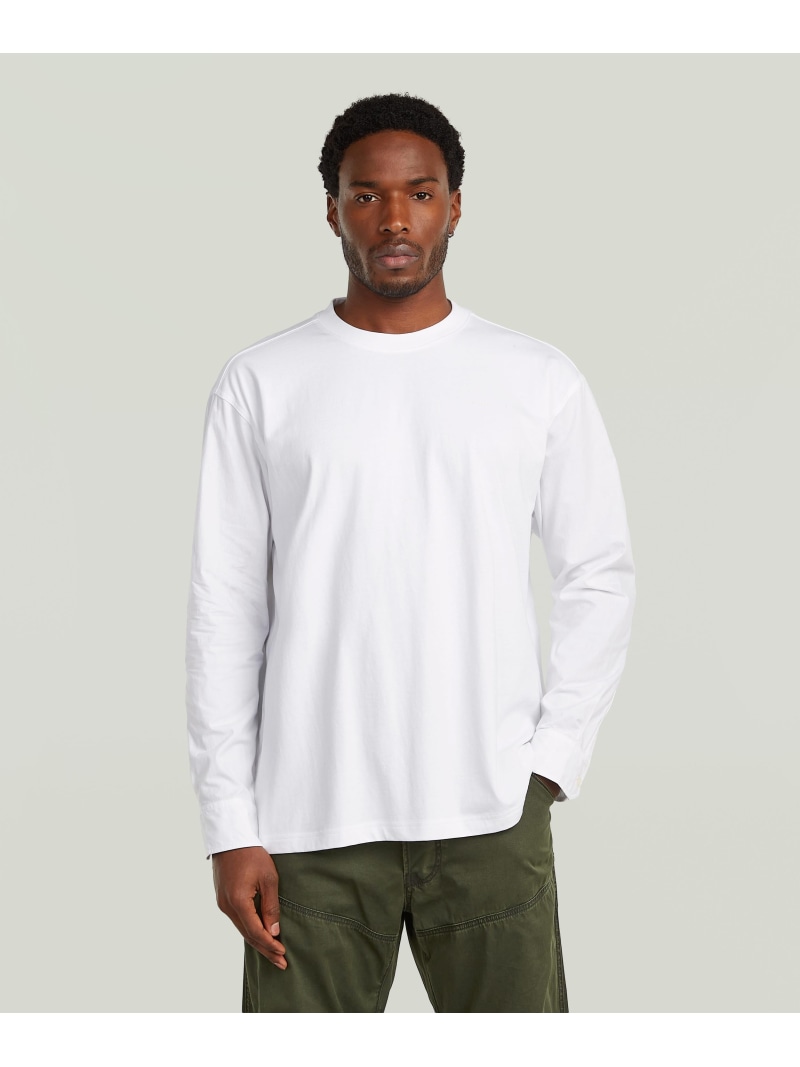 G-Star RAW 【堅苦しさ販売店】Shirt Sleeve Relaxed T-Shirt/異原材料ミックスシャツスリーブオーバーサイズロングスリーブプルオーバー ジースターロゥ トップス カットソー・プルオーバー 白いこと【貨物輸送無料】