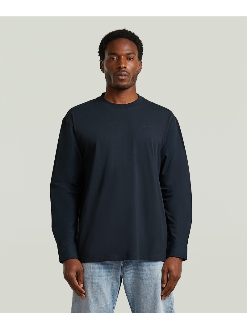 G-Star RAW 【堅苦しさ販売店】Shirt Sleeve Relaxed T-Shirt/異原材料ミックスシャツスリーブオーバーサイズロングスリーブプルオーバー ジースターロゥ トップス カットソー・プルオーバー 米国海軍【貨物輸送無料】