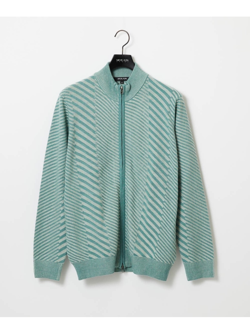 【SALE／40%OFF】MICHEL KLEIN HOMME グラデーションスタンドカラーニットブルゾン ミッシェルクランオム トップス ニット ネイビー グリーン【RBA_E】【送料無料】