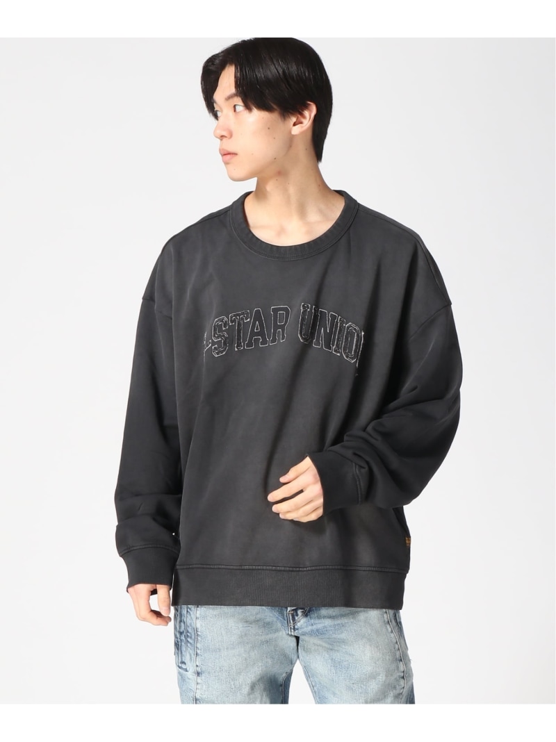 G-Star RAW 【堅苦しさ販売店】Sunfaded Applique Loose Sweater/ヴィンテージライクサンフェード製作オーバーサイズアップリケロゴスウェット/調教師 ジースターロゥ トップス スウェット・トレーナー 黒いこと【貨物輸送無料】
