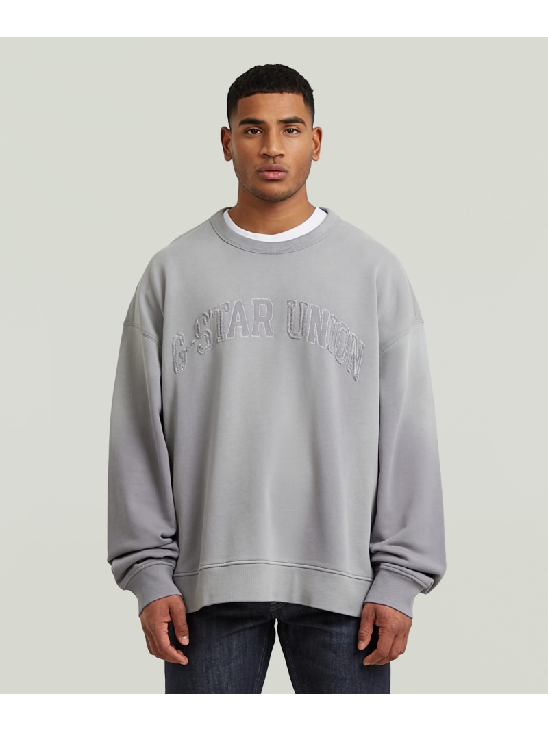 G-Star RAW 【堅苦しさ販売店】Sunfaded Applique Loose Sweater/ヴィンテージライクサンフェード産業オーバーサイズアップリケロゴスウェット/調教師 ジースターロゥ トップス スウェット・トレーナー 薄墨色【貨物輸送無料】