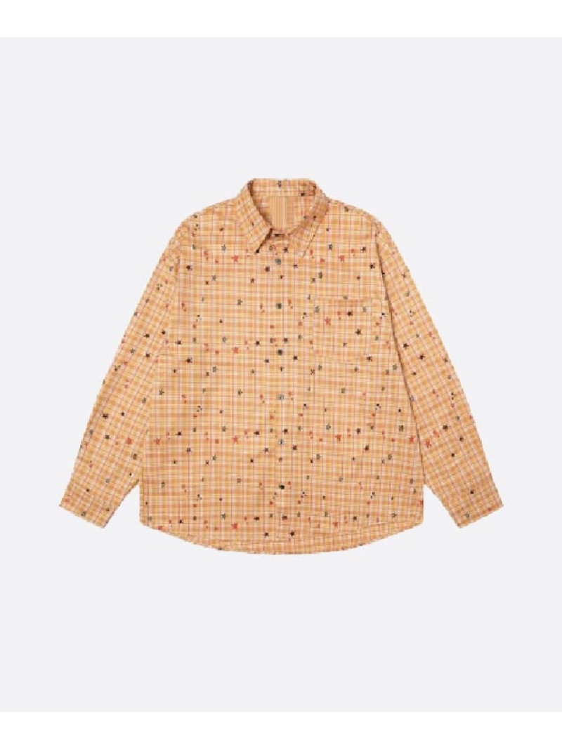 U:UME Cheerful Star Print Check Shirt ユーム トップス シャツ・ブラウス オレンジ【先行予約】*【送料無料】