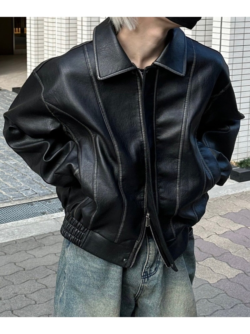 Chikashitsu + 【Chikashitsu +】coating blouson ネバーマインドザエックスユー／チカシツプラス ジャケット・アウター ブルゾン・ジャンパー ブラウン ブラック【先行予約】*【送料無料】