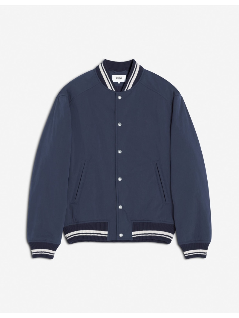 未使用品 MASION KITSUNE スタジャン ネイビー S(M相当)送料込 MAISON KITSUNE メゾンキツネ アウター レザー スリーブ ロゴ