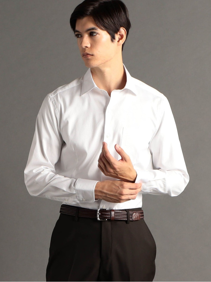 MONSIEUR NICOLE MONTI ホワイトドビー ドレスシャツ ニコル トップス シャツ・ブラウス レッド ホワイト【送料無料】