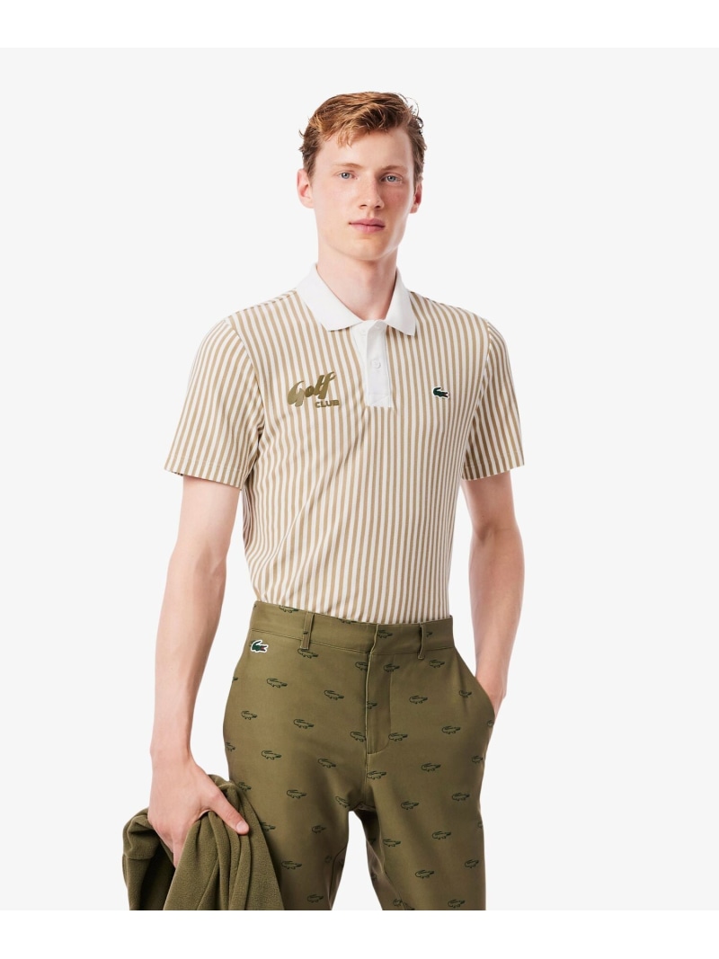 【SALE／30%OFF】LACOSTE ヒートコントロールストライプポロシャツ ラコステ トップス ポロシャツ グリーン ベージュ【RBA_E】【送料無料】