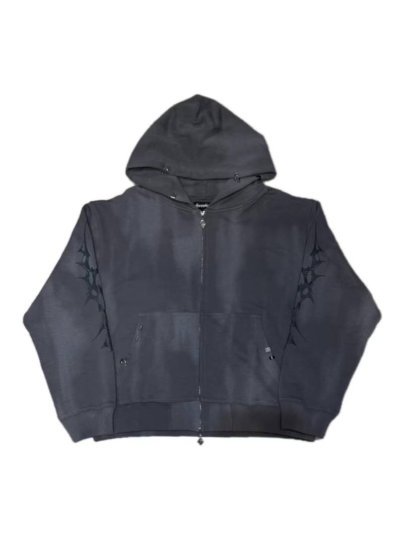 SUPPLIER 【SUPPLIER】Tribal Bones Pierced Zip Hoodie ネバーマインドザエックスユー／チカシツプラス トップス パーカー・フーディー 青色【貨物輸送無料】 パーカー-トップス