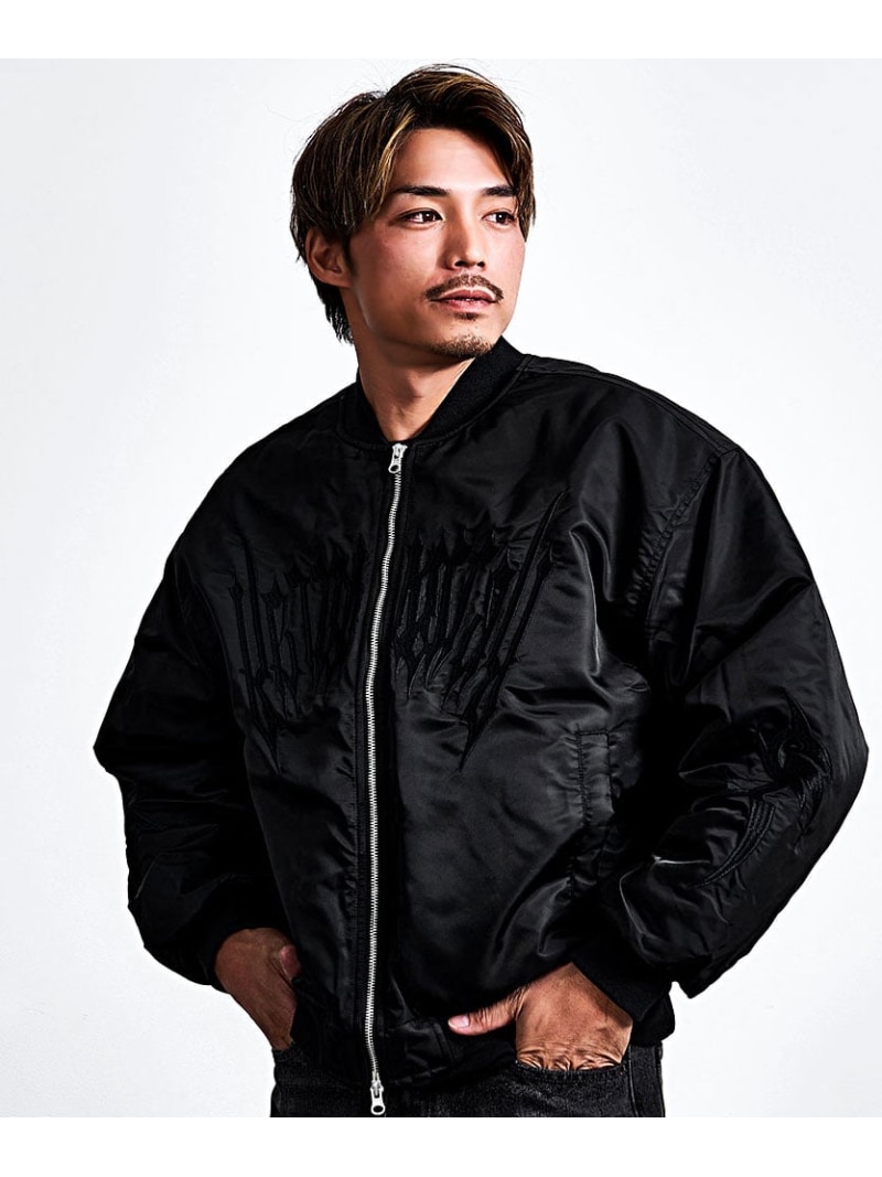 CavariA CavariA 取り組みバル刺しゅうボンバージャケット シルバーバレット ジャケット・アウター 上衣・前掛け 黒いこと【貨物輸送無料】 メンズファッション-コート・ジャケット