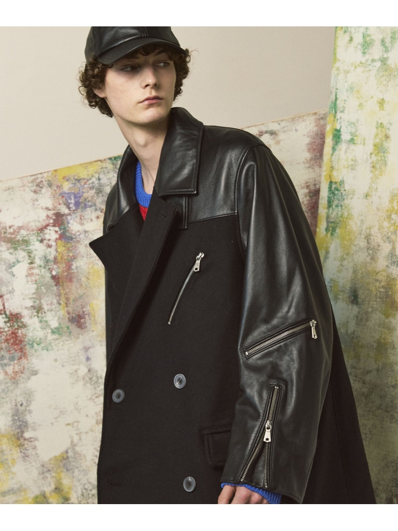 MAISON SPECIAL Sheep Leather Melton Combination Chester Coat メゾンスペシャル ジャケット・アウター チェスターコート ブラック【送料無料】