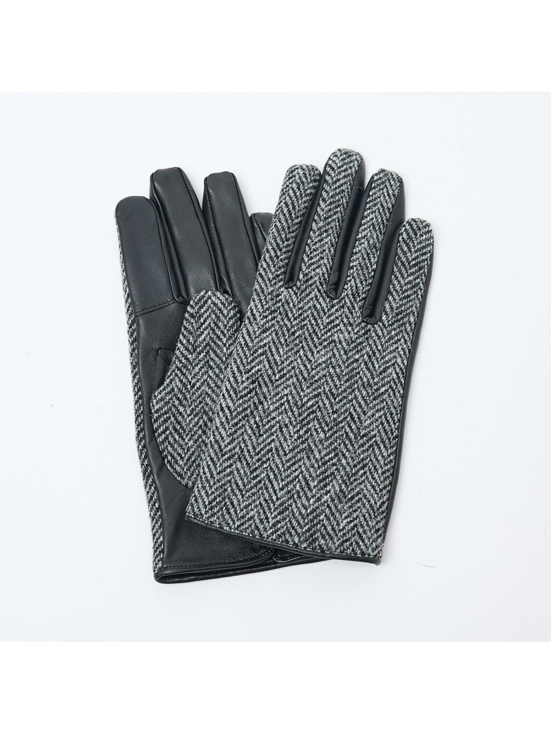 ABAHOUSE LASTWORD 【HarrisTweed】 ラムレザー*ツイード コンビ グローブ / タッチパ アバハウス ファッション雑貨 手袋 ブルー グレー【送料無料】| Fashion Men