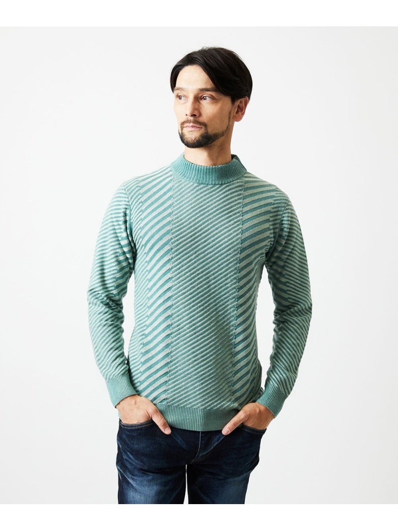 【SALE／20%OFF】MICHEL KLEIN HOMME グラデーションモックネックニット ミッシェルクランオム トップス ニット グリーン ネイビー【RBA_E】【送料無料】