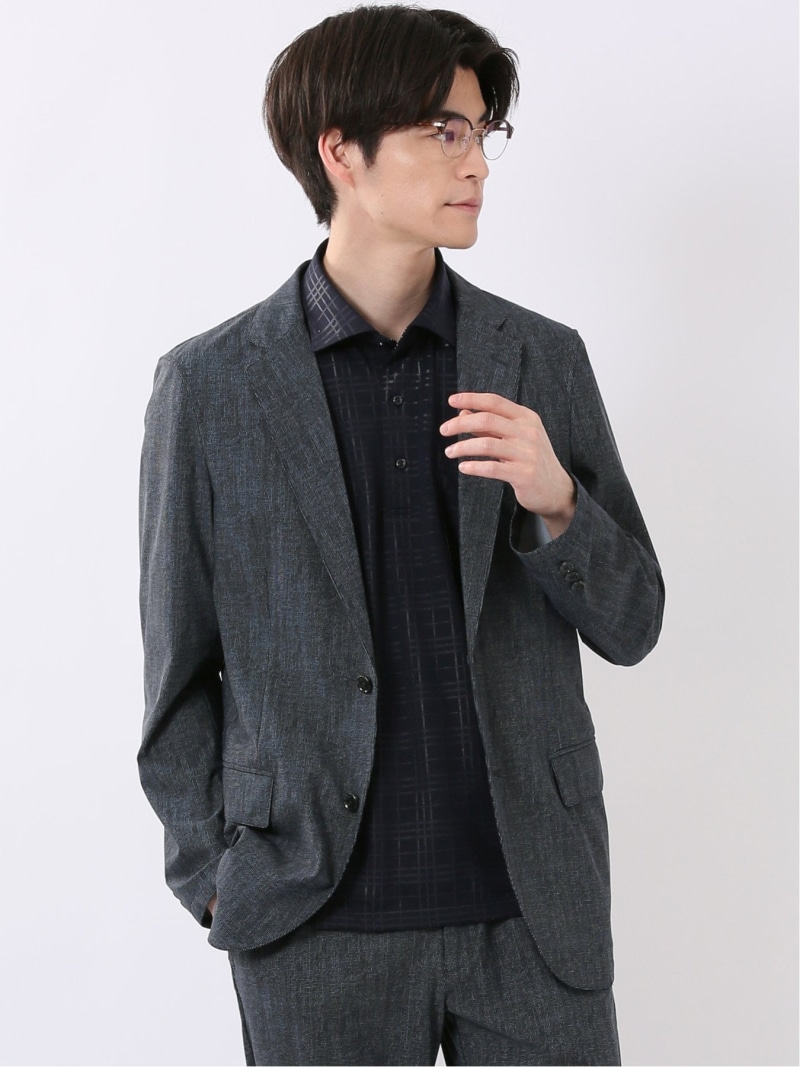 m.f.editorial 接触冷感 ストレッチ ウォッシャブル プリント スリムフィット 2ボタン ジャケット(セットアップ可能) タカキュー スーツ・フォーマル スーツジャケット ブルー【送料無料】| Fashion Men