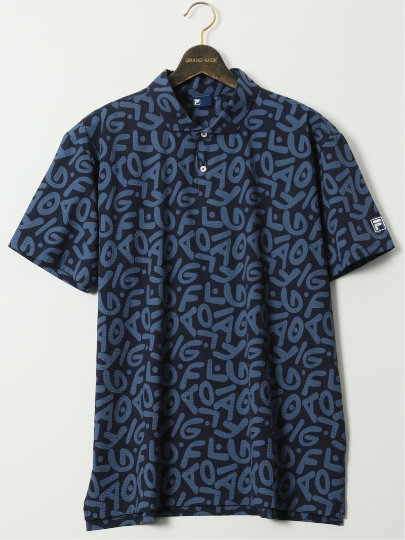 【SALE／10%OFF】GRAND-BACK 【馬鹿でかい大きさ】フィラ ゴルフ/FILA GOLF 編み物蹴球 ロゴタイプ刷り上げる 半袖 スポーツシャツ タカキュー トップス スポーツシャツ 米国海軍 薄墨色【RBA_E】【貨物輸送無料】