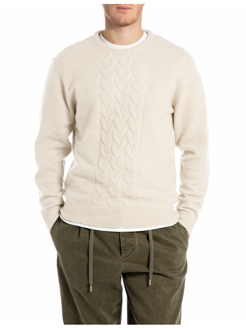 【SALE／40%OFF】REPLAY リサイクルファブリッククルーネックニット リプレー トップス 編み物 白いこと【RBA_E】【貨物輸送無料】 メンズファッション-ニット・セーター-トップス