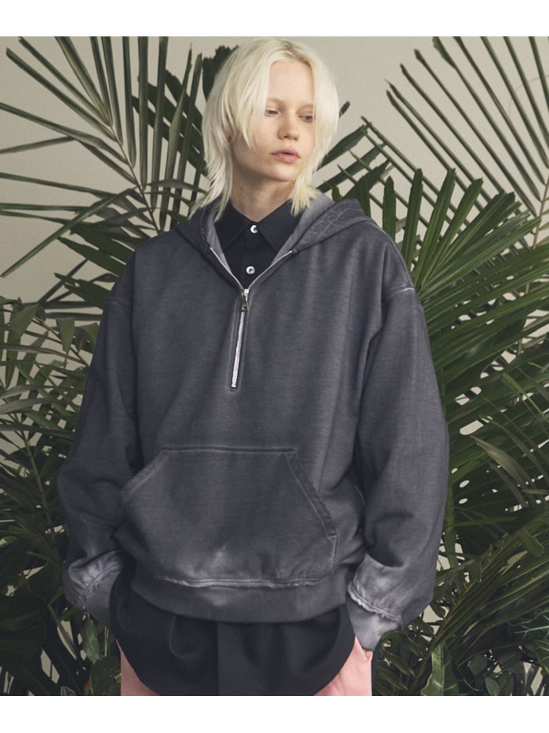 MAISON SPECIAL Deep Front Neck Prime-Over Half-zip Hoodie メゾンスペシャル トップス パーカー・フーディー ホワイト ブラック【送料無料】