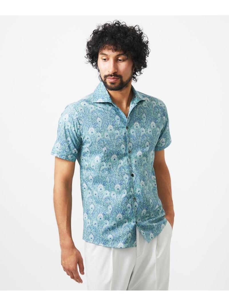 MICHEL KLEIN HOMME 《日本製》フラワー柄半袖シャツ ミッシェルクランオム トップス シャツ・ブラウス ブルー ホワイト【送料無料】