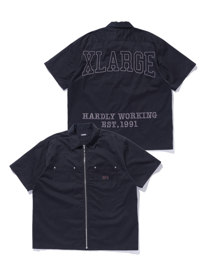 XLARGE ZIP UP S/S WORK SHIRT エクストララージ トップス プルオーバー・トップ 緑であること 黒いこと カーキ緑であること【貨物輸送無料】