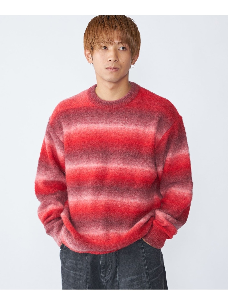 【SALE／40%OFF】SHIPS MEN City Ambient Products: ＜手洗い可能＞グラデーション オンブレ ボーダー クルーネック ニット シップス トップス ニット ブルー ブラック レッド【RBA_E】【送料無料】