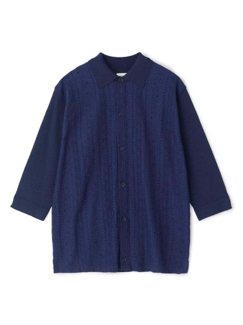 MEN\u0027S BIGI トリコットジャカード 冷感七分袖朱夏編み物 メンズ ビギ トップス カットソー・ティーシャツ 黒いこと 米国海軍【貨物輸送無料】