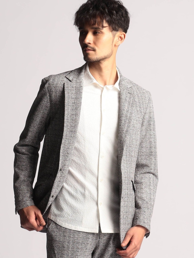 【SALE／50%OFF】NICOLE CLUB FOR MEN シアサッカー2Bノッチドラペルジャケット ニコル ジャケット・アウター その他のジャケット・アウター ネイビー ホワイト【RBA_E】【送料無料】