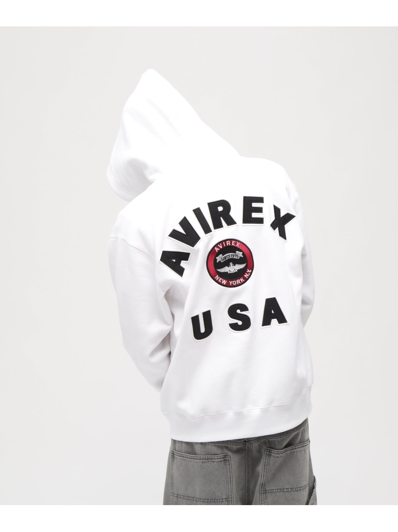 AVIREX VARSITY LOGO SWEAT ZIP UP PARKA /バーシティ ロゴ スウェット ジップアップ パーカー アヴィレックス トップス パーカー・フーディー ブラック グリーン ホワイト オレンジ カーキグリーン【送料無料】| Fashion Men