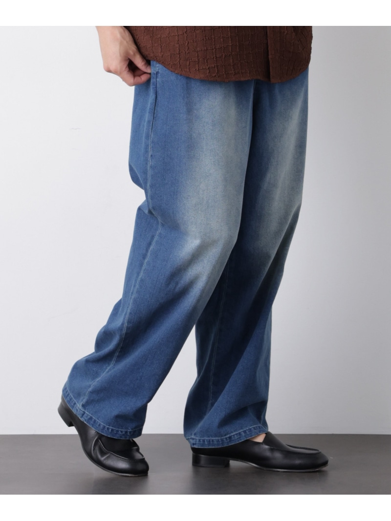 NANO universe COOLLY DENIM ワイドイージーパンツ(人付き合い冷感) ナノ全ての存在 ズボン下 余分の物のズボン下 青碧 黒いこと 米国海軍【貨物輸送無料】