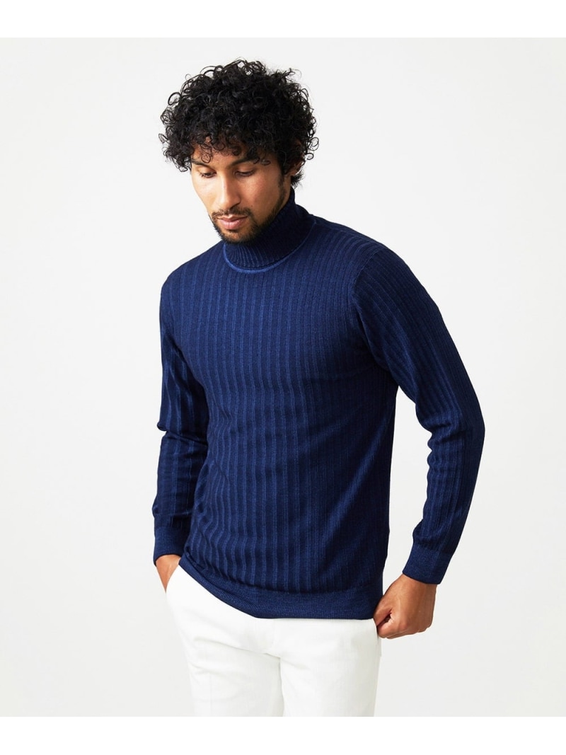 MICHEL KLEIN HOMME ガーメントダイリブ タートルネックニット ミッシェルクランオム トップス ニット ネイビー パープル【送料無料】