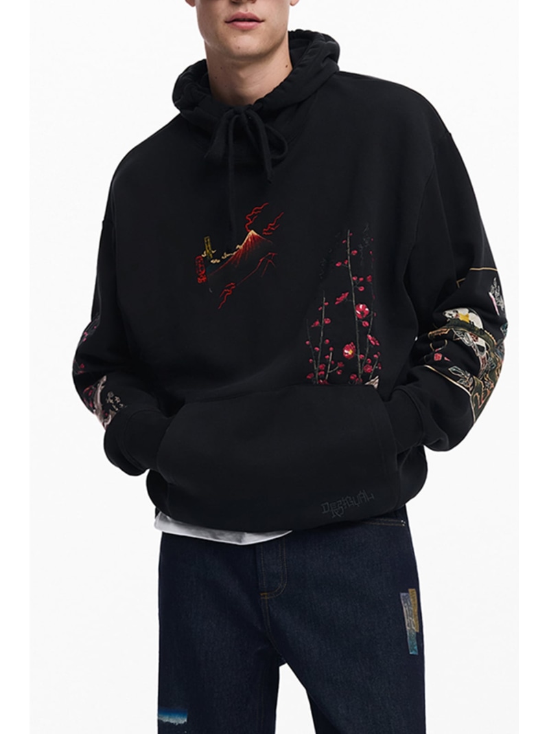 Desigual 風景柄のフード付きスウェット デシグアル トップス パーカー・フーディー ブラック【送料無料】