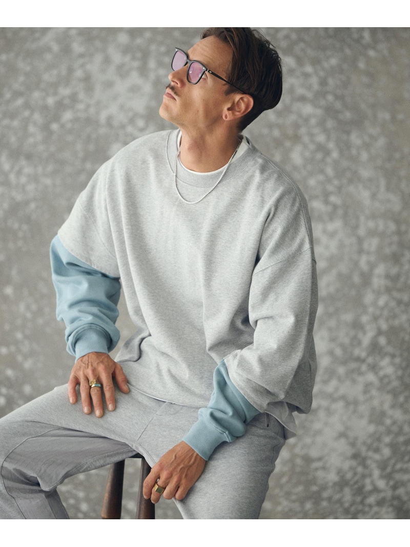 THEOREM msw1783- One Point Embroidered Laidback Switching Sweatshirt スウェッ カンビオ トップス スウェット・トレーナー ブラック グレー【送料無料】