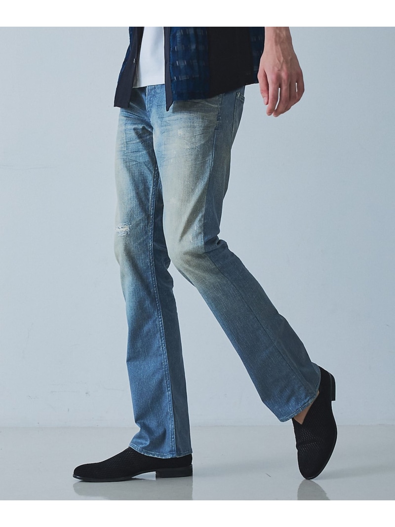 5351POUR LES HOMMES 【プリント】フレア デニム パンツ ゴーサンゴーイチプールオム パンツ ジーンズ・デニムパンツ カーキグリーン ブルー グレー【送料無料】