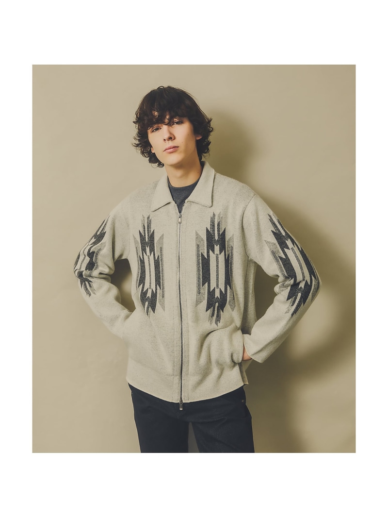 【SALE／50%OFF】DESIGNWORKS 【チマヨ柄】ジップ ブルゾン デザインワークス ジャケット・アウター ブルゾン・ジャンパー ホワイト ブラック【RBA_E】【送料無料】