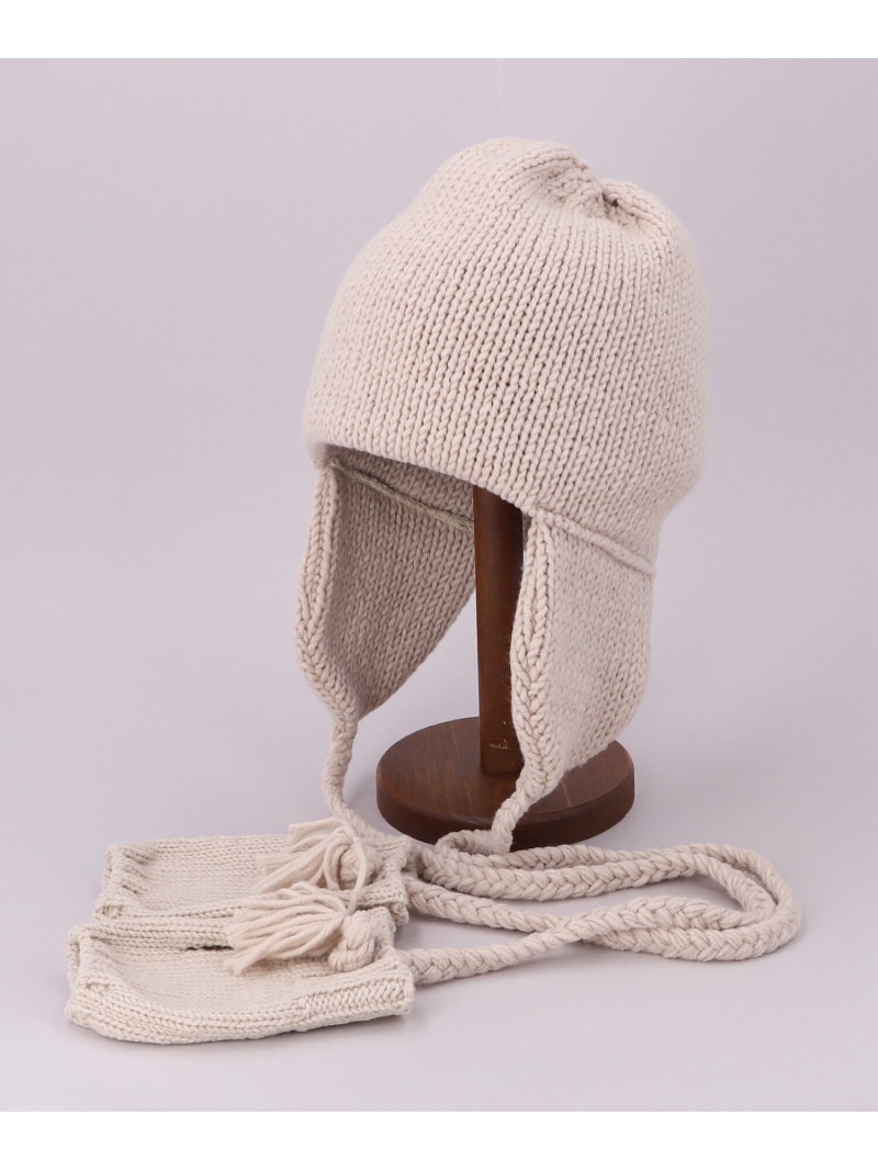 CA4天使の都市 MITTEN FLAP KNIT WATCH カシラ かぶり笠 編み物帽・ビーニー 薄墨色 ベージュ【貨物輸送無料】