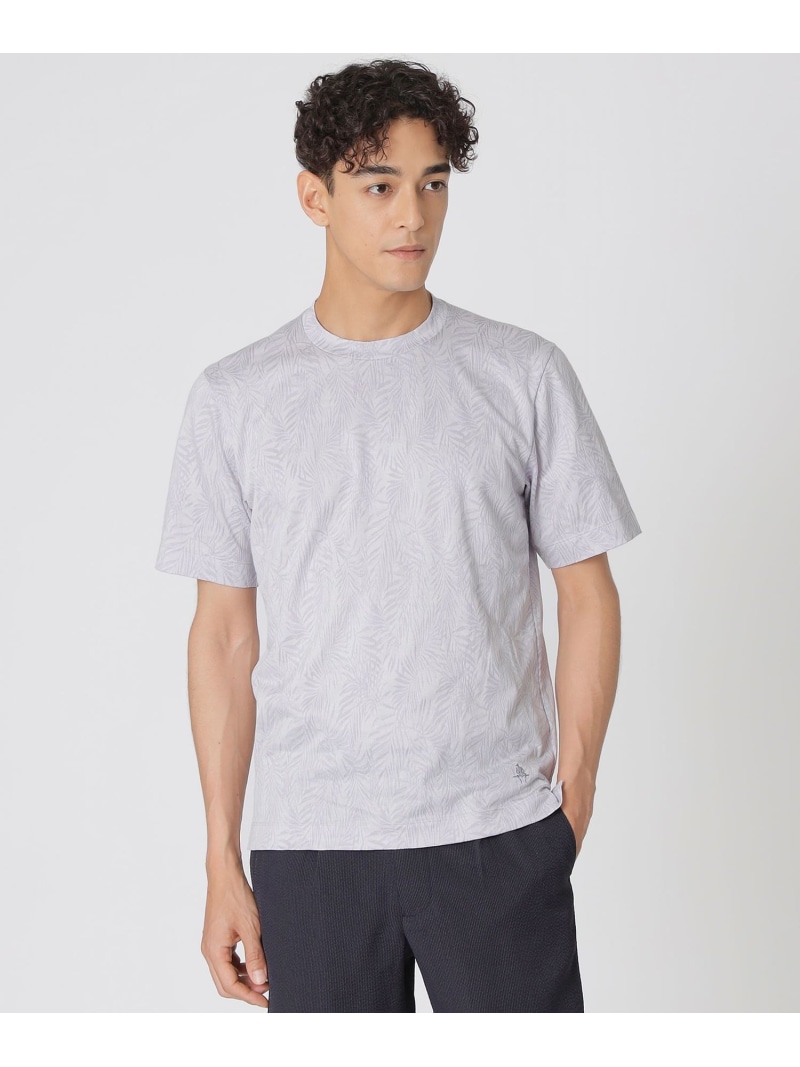 【SALE／25%OFF】Paul Stuart リーフ柄ジャカードTシャツ(半袖) ポール・スチュアート トップス カットソー・Tシャツ ネイビー ホワイト【RBA_E】【送料無料】
