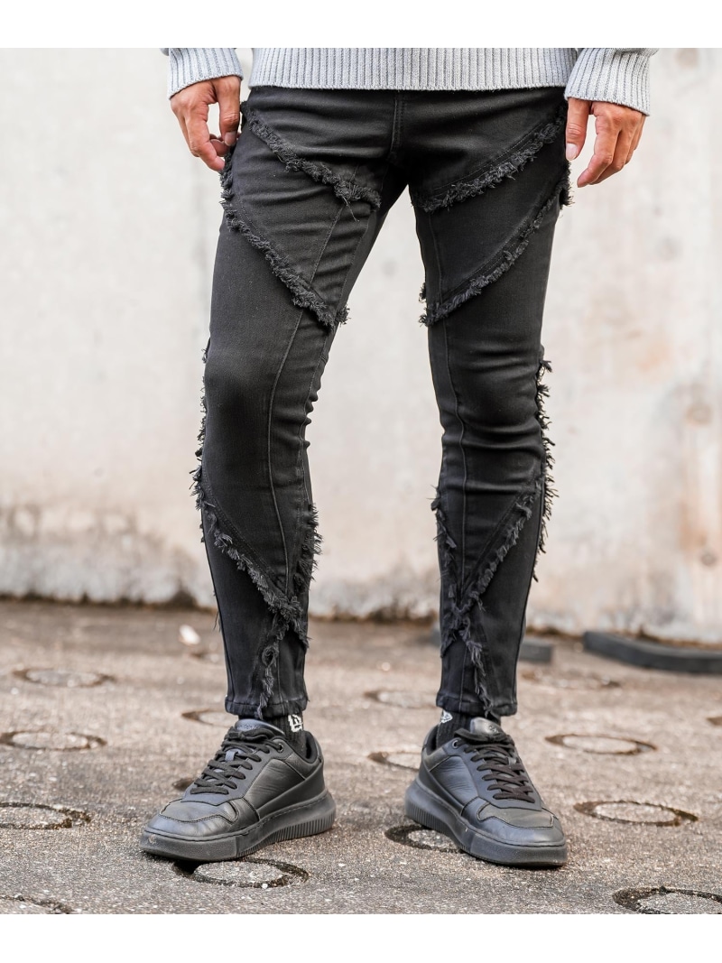 Retro Engine Fringe Cut Denim PT アダムスジャグラー ズボン下 デニム・ジーンズズボン下 米国海軍 黒いこと【貨物輸送無料】