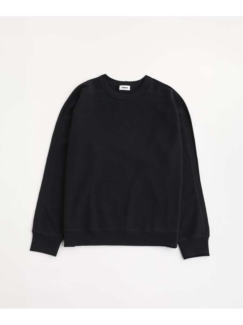 【SALE／5%OFF】THE CASUAL 日本製和歌山空紡糸ハニカムクルーミニタリー長袖ニットソー カジュアル トップス ニット ホワイト ブラック【RBA_E】【送料無料】
