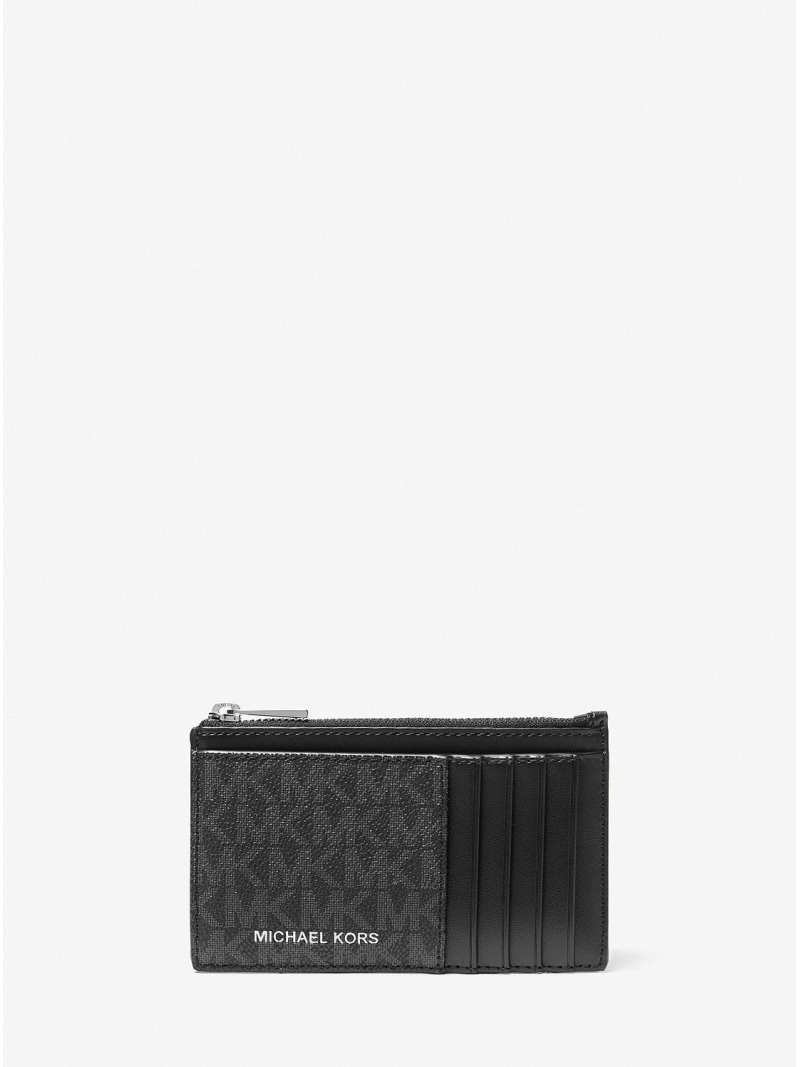 MICHAEL KORS COOPER スリム ジップ ウォレット - MKシグネチャー マイケルコース マイケル・コース 財布・ポーチ・ケース 財布 ブラック【送料無料】