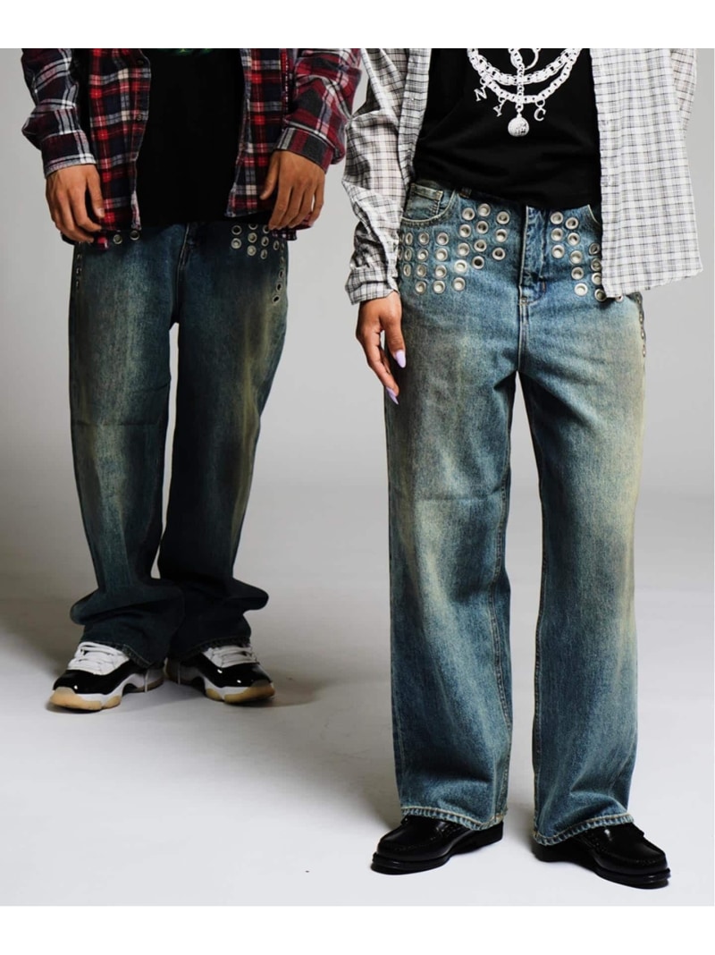 【SALE／30%OFF】JOINT WORKS アイレット ディテール ワイドデニムパンツ / J EYELET DETAIL PANTS ジョイントワークス パンツ ジーンズ・デニムパンツ ブルー ブラック【RBA_E】【送料無料】｜ Fashion Men