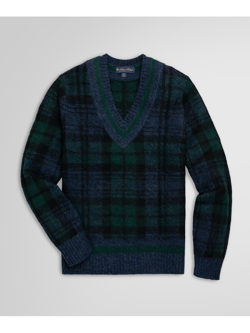 【SALE／50%OFF】BROOKS BROTHERS ブラッシュドウール ブラックウォッチ Vネックテニスセーター ブルックス ブラザーズ トップス 編み物 米国海軍【RBA_E】【貨物輸送無料】