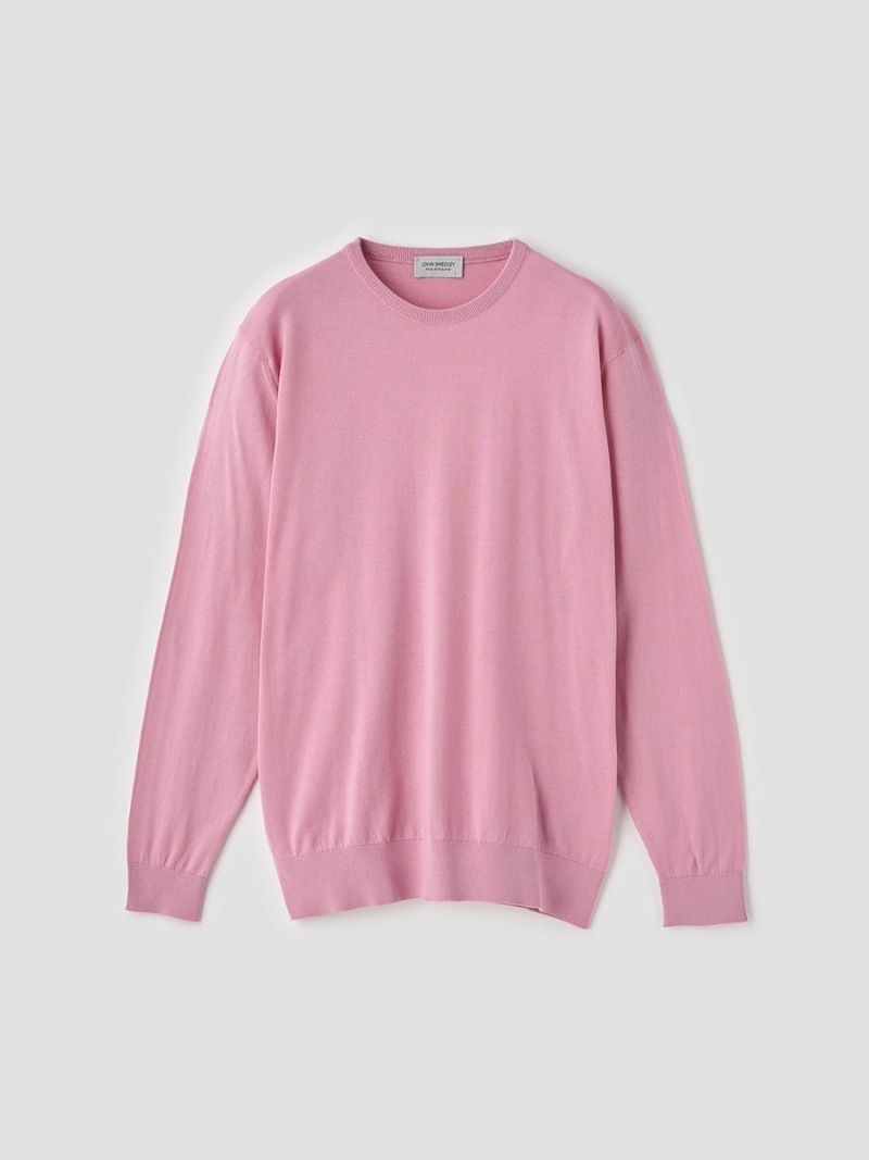 【SALE／20%OFF】JOHN SMEDLEY 労働者の一団のど頚長袖コットンニットプルオーバー ｜ DAVID ｜ 30G MODERN FIT ジョンスメドレー トップス 編み物 さくら色【RBA_E】【貨物輸送無料】