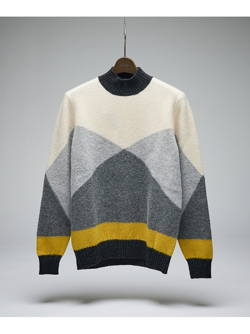 【SALE／30%OFF】DESIGNWORKS 【DRUMOHR / ドルモア】 アーガイル柄ラムズウールミドルゲージクルーネ デザインワークス トップス ニット イエロー グリーン【RBA_E】【送料無料】